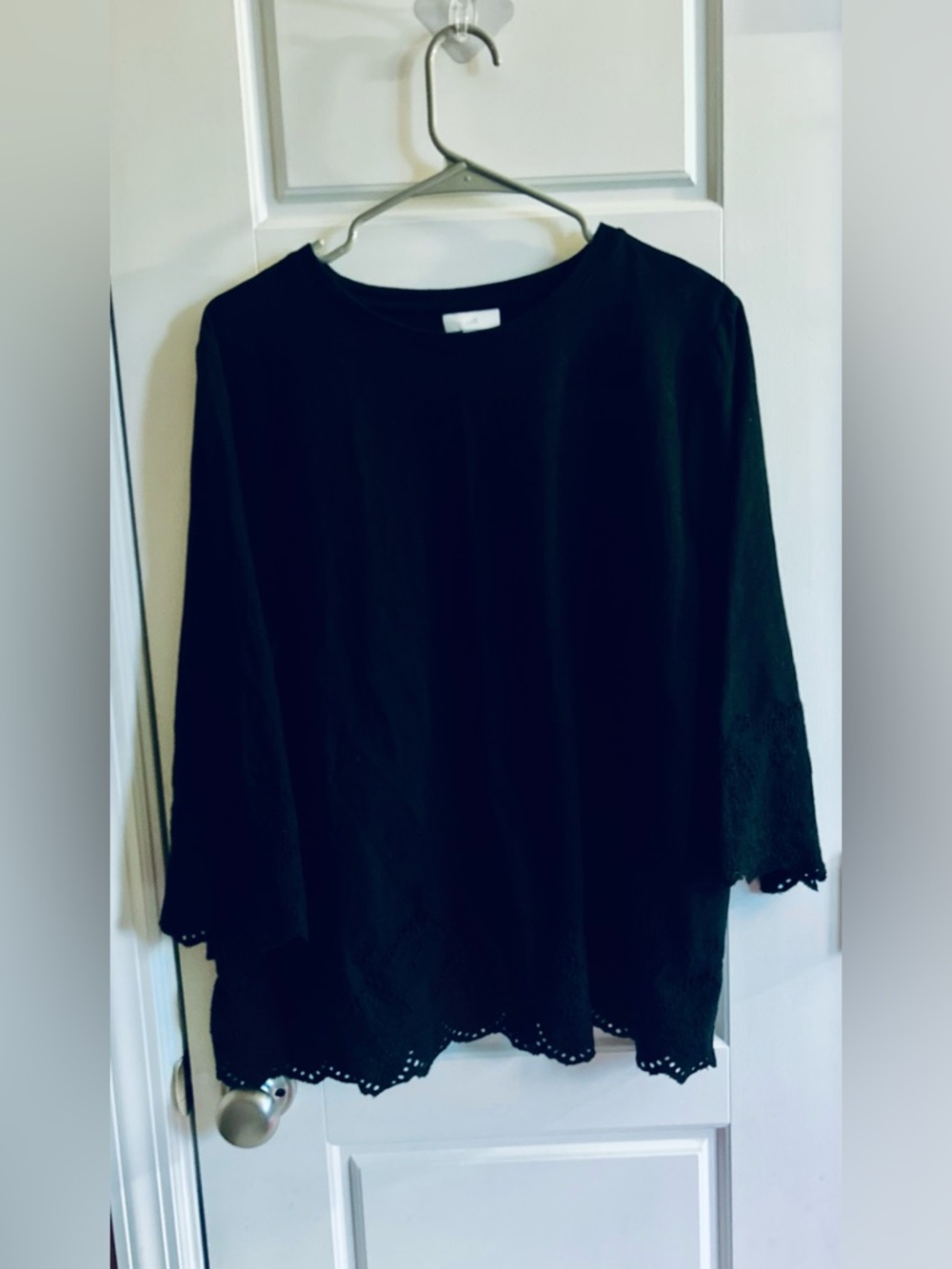 J. Jill Black Paisley Eyelet Scalloped Hem Tunic Top Size XL EUC